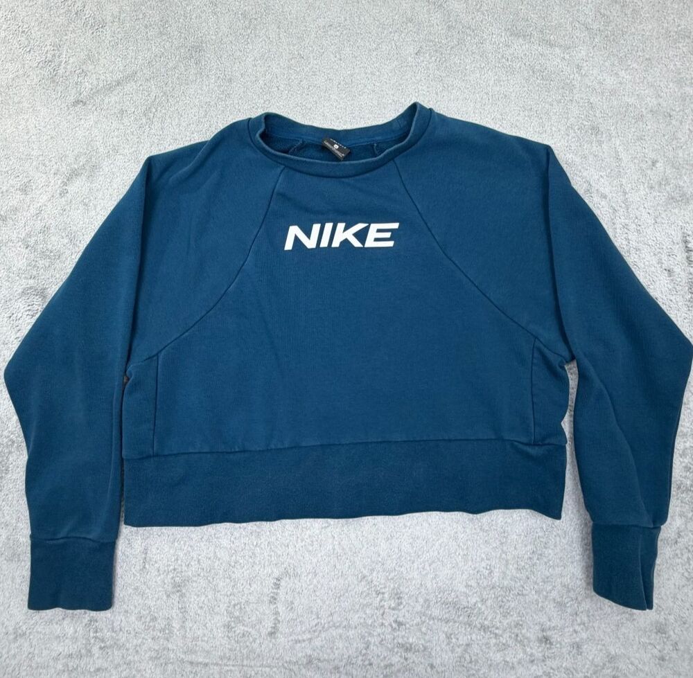 Nike Cropped Crewneck Sweatshirt Women’s Medium Dri-FIT Blue Athleisure